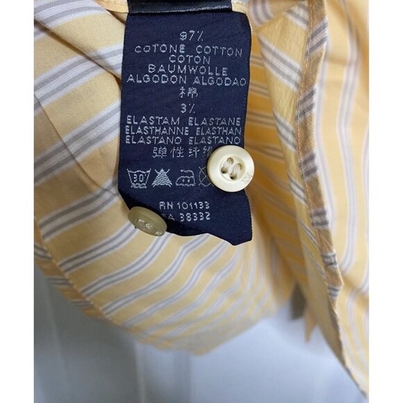 Zegna Sport Mens Long Sleeve Button Front Yellow Blue Stripes Large - Picture 5 of 7